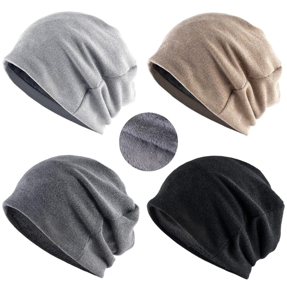 Fleece Lined Slouchy Winter Beanie Hat Unisex One Size Warm Knit